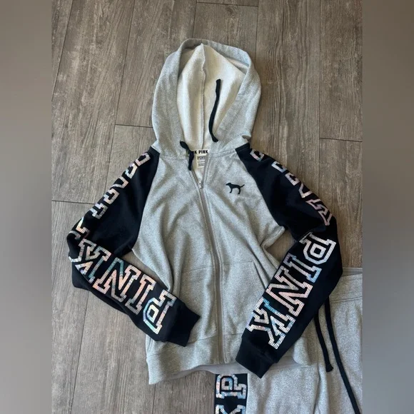 PINK Victoria's Secret luxurious limited edition Gray and Black Tracksuit